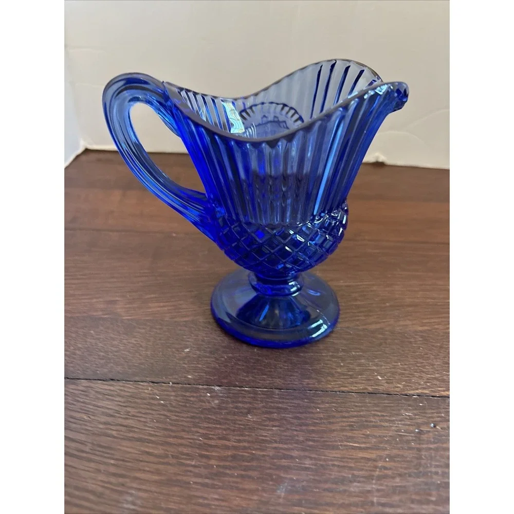 Vintage AVON Cobalt Blue Small Glass Pitcher Old Mount Vernon‎ Fridgescaping
